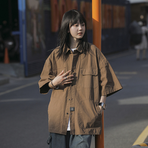 中性风工装休闲五分袖衬衫男女夏季ins衬衣外套 CS206-P40图片