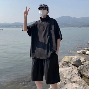 @港风 冰丝短衬衫套装短袖短裤两件套潮男一套衣服帅气 TZ01-P50图片