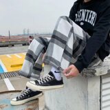 @港风2025春季新款格子休闲裤男宽松直筒潮流百搭NZ231-P45，男装休闲裤，星座223（原229-2）