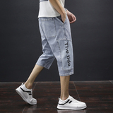 日系拼色字母印花七分牛仔裤男大码夏季DH2020/P50，男装牛仔裤，星座223（原229-2）