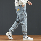 @日系大码M-4XL字母印花牛仔裤男直筒束脚裤NZ196-P50，男装牛仔裤，星座223（原229-2）