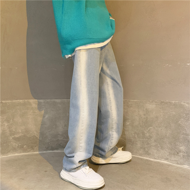 @港风 慵懒风拉链牛仔裤男宽松直筒新款渐变长裤NZ174-P45图片