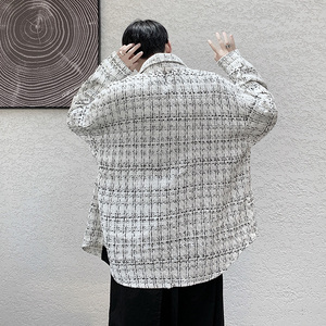 @港风 小香风长袖衬衫外套男春秋季青少年宽松韩版潮流21C30-P52图片