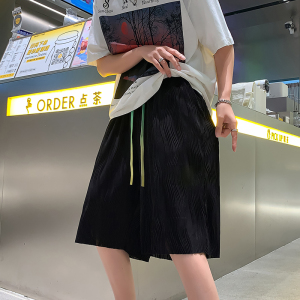@港风 波纹冰丝短裤男夏季彩色抽绳宽松五分裤沙滩裤DK047-P28图片
