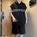 @港风夏季短袖T恤短裤一套衣服连帽两件套TZ02-P45，男装牛仔裤，星座223（原229-2）