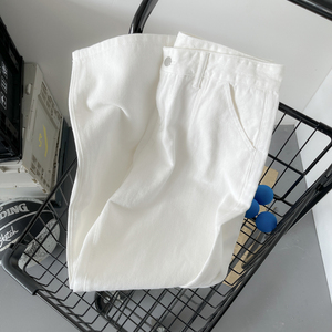 @平铺 白色牛仔裤男夏季ins潮休闲大码M-5XL直筒裤NZ263-PP45图片
