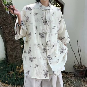 新中式潮风盘扣短袖衬衫男立领 CS210-P45图片