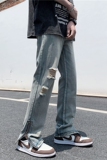 @港风2025新款美式高街破洞牛仔裤男裤脚拉链裤子NZ270-P48，男装牛仔裤，星座223（原229-2）
