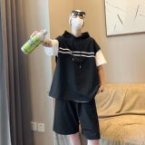@港风夏季短袖T恤短裤一套衣服连帽两件套TZ02-P45，男装牛仔裤，星座223（原229-2）