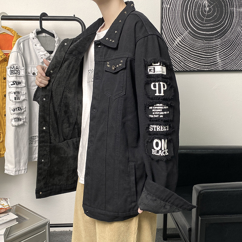 @港风 加绒加厚工装牛仔夹克男秋冬外套JK308-P80图片