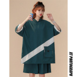 冰丝拼色连帽短袖短裤套装男女夏季两件套TZ2221/P55，女装套装/套裙，星座223（原229-2）