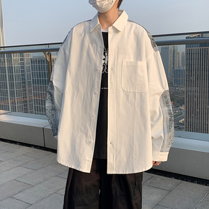 @港风 2022腰果花拼接长袖衬衫男春秋潮流上衣CS106-P35图片