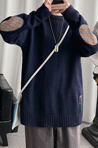 @港风 M-5XL袖子贴布毛衣男潮牌大码秋冬针织衫上衣21M28-P50图片