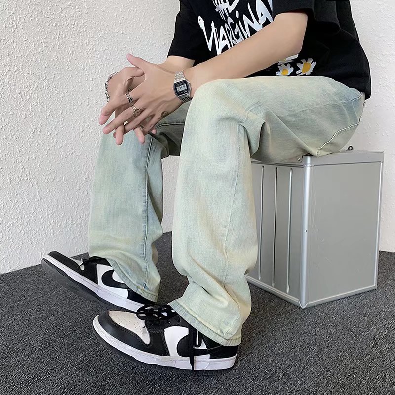 @港风2025新款黄泥色垂感拖地裤夏季薄款牛仔裤NZ249-P55,男装牛仔裤,星座223（原229-2）