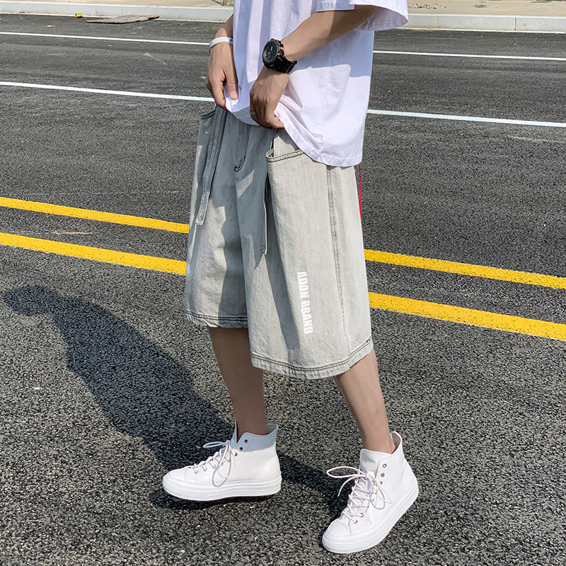 @港风M-5XL潮飘带五分牛仔短裤男加大码宽松DK66-P6588,男装牛仔裤,星座223（原229-2）