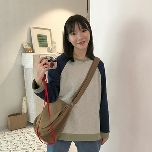 日系套头毛圈拼色卫衣