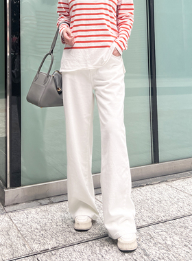 超软薄款mini brand2025夏季高级感高腰宽松显瘦白色阔腿牛仔裤女
