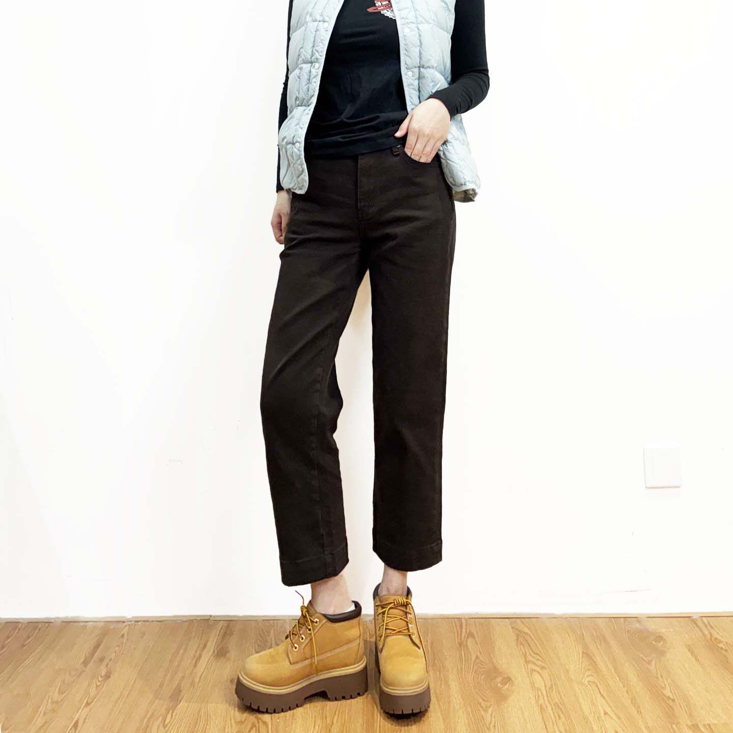 小个子八分牛仔裤女 minibrand2026新款深咖色显瘦烟管九分直筒裤