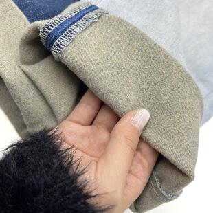 冬季加绒保暖宽松直筒牛仔裤女Mini Brand新款松紧高腰显瘦九分裤