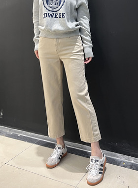 复古蓝松紧腰牛仔裤女 minibrand春夏新款九分直筒裤美腿线烟管裤