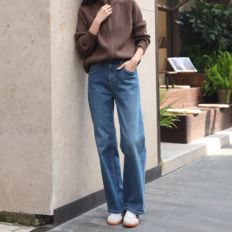 Mini Brand牛仔裤女秋新款高腰显瘦宽松直筒裤窄版阔腿裤复古长裤