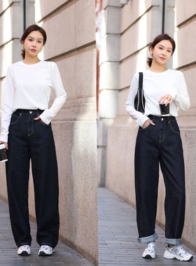 Mini Brand牛仔裤女2026年春夏新款高腰宽松高腰显瘦阔腿裤香蕉裤