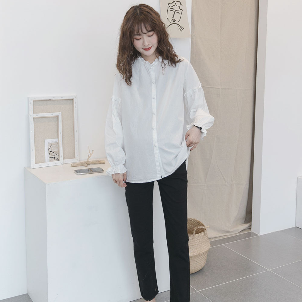 출산 셔츠 중간 길이 봄 여름 캐주얼 흰색 셔츠 느슨한 전문 여름 착용 작은 신선한 탑 출산 착용 유행