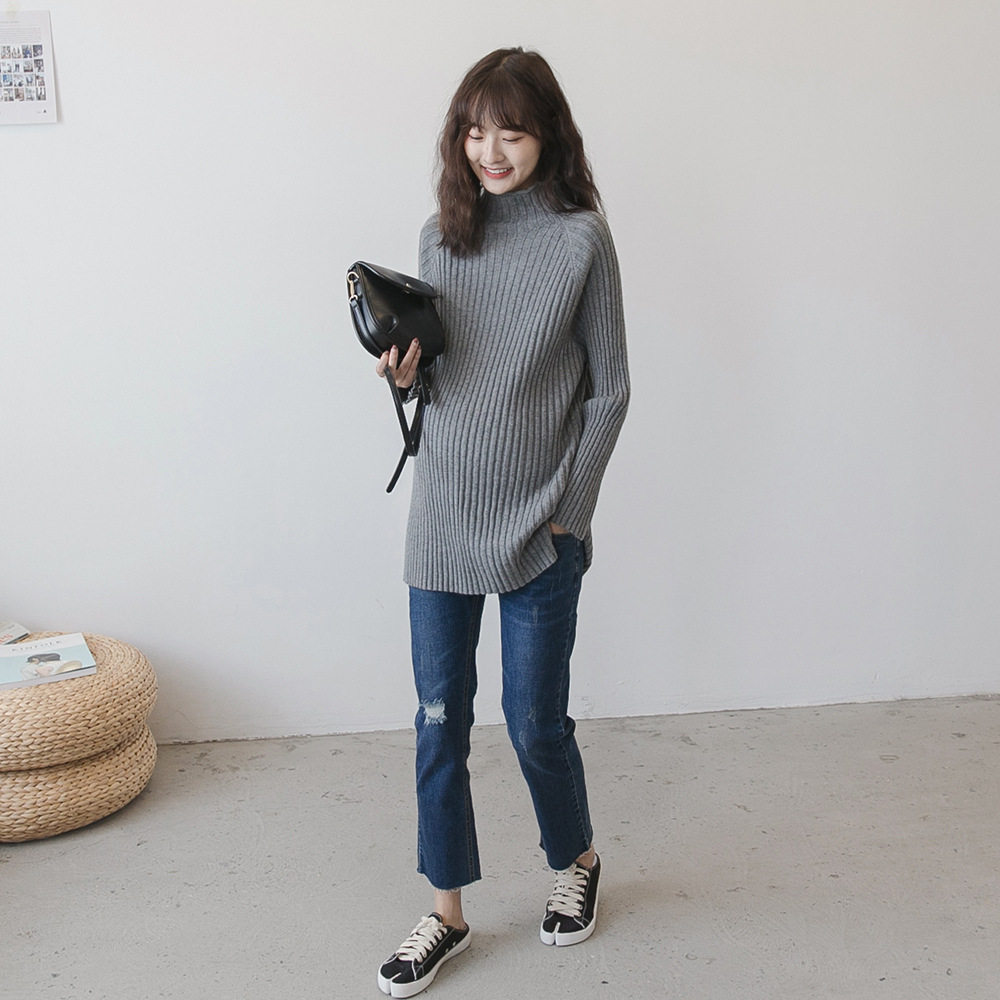 터틀넥 출산 스웨터 가을 겨울 새로운 한국 스타일 블랙 패션 바닥 느슨한 대형 긴팔 탑 겨울 착용