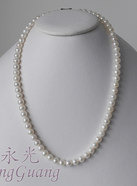 天然无核淡水珍珠项链白色圆形强光泽微瑕S925银珠扣送女友气质款