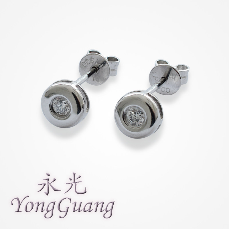 PT900铂金12分天然钻石耳钉耳环耳饰单钻圆形气质女款
