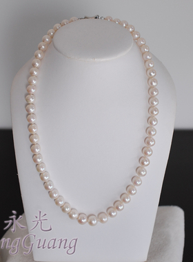 天然无核淡水珍珠项链白色圆形强光泽微瑕S925银珠扣送妈妈款