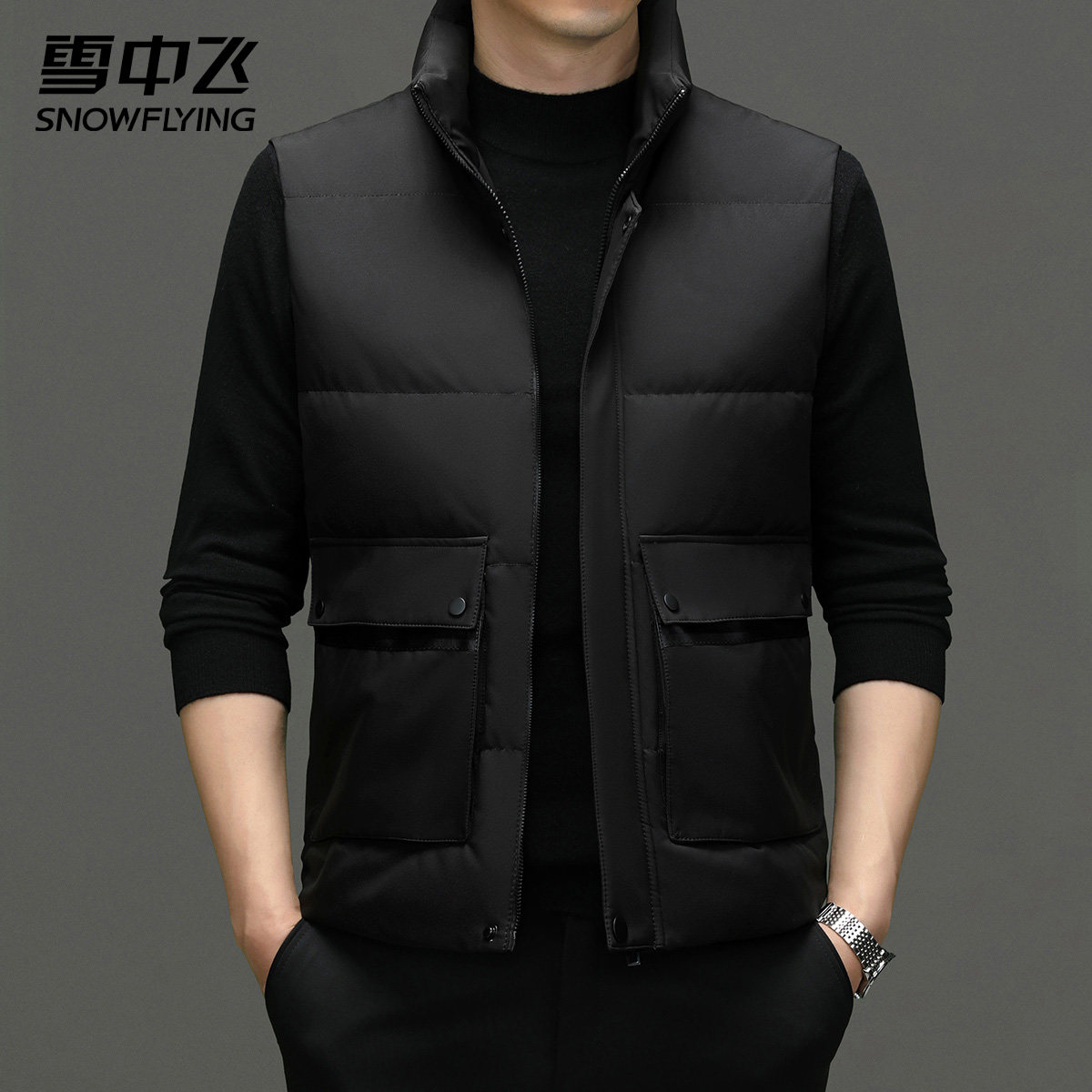 雪中飞羽绒马甲男外穿背心秋冬新款中年爸爸商务休闲防寒保暖外套