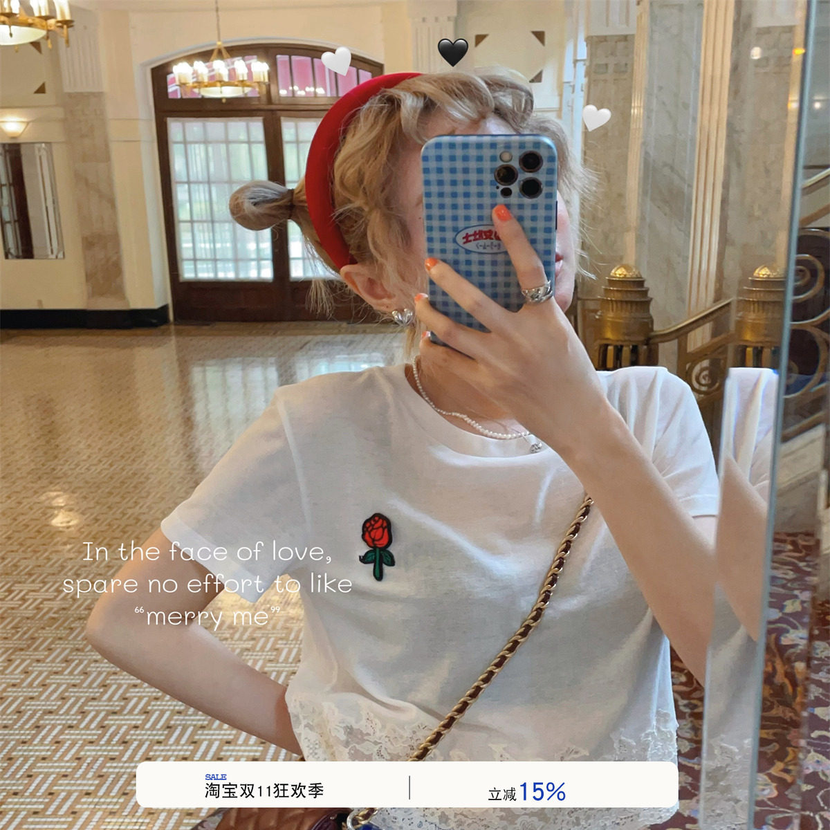 milktina定制丨普罗旺斯落日玫瑰博主法式蕾丝拼接白色短袖T恤女