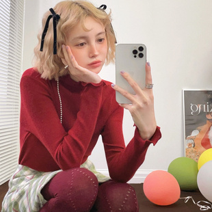 milktina定制 女「3色」 漫步肯辛顿花园圣诞红色新年内搭打底衫