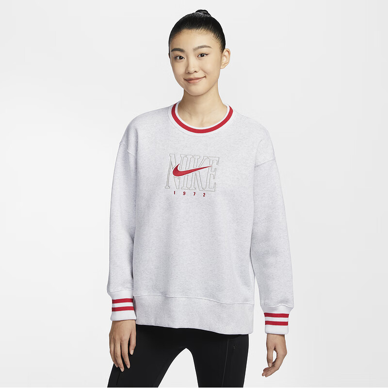 耐克女子2025春季新款刺绣宽松保暖百搭圆领卫衣套头衫HJ0950-051