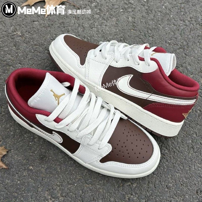 Nike耐克2026马年新春款AJ1大童复古红棕白休闲运动鞋 IR7600-211