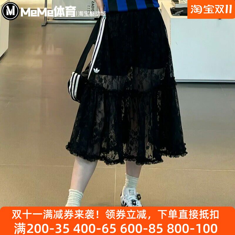 阿迪达斯三叶草女裙2025夏季款显瘦安全裤蕾丝运动半身长裙KD2289