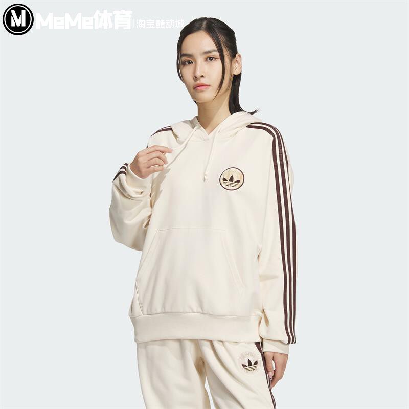 阿迪达斯三叶草女子卫衣2024冬新款连帽纯棉休闲运动套头衫JC6853