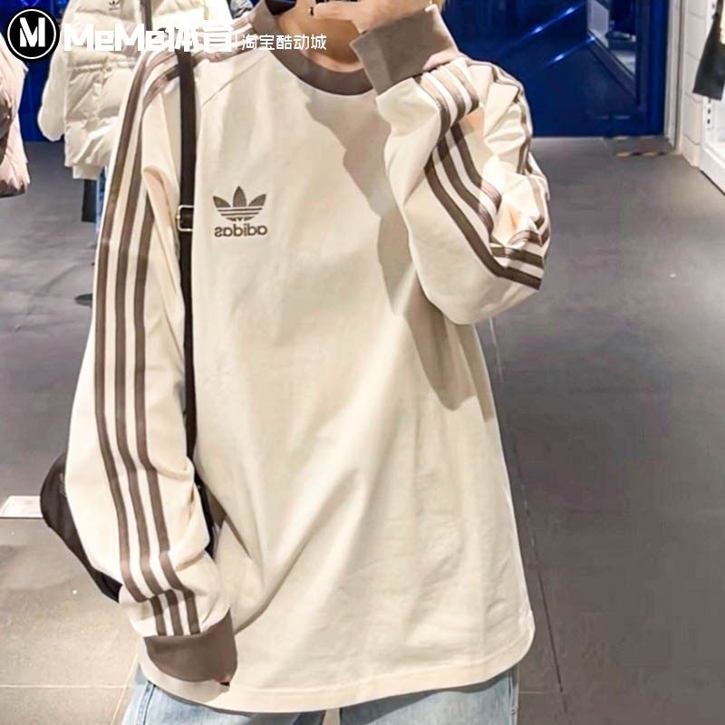 阿迪达斯三叶草男装2025秋款条纹宽松上衣运动休闲长袖T恤 JN7022