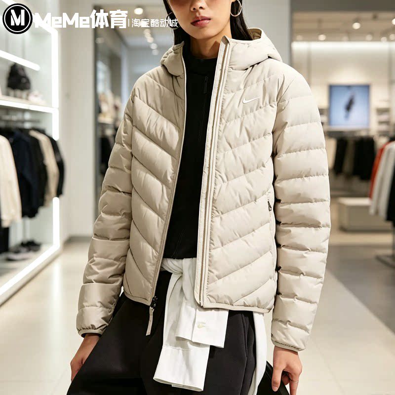 Nike耐克女装2026冬款鸭绒防风保暖排骨连帽羽绒服外套IF5884-236