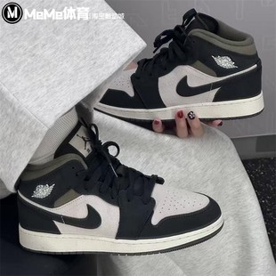 耐克男鞋2025冬季新品AJ1 Mid复古橄榄绿拼色中帮板鞋 HV4091-102