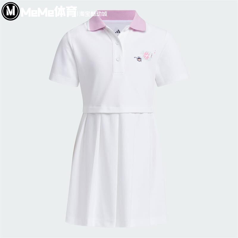 阿迪达斯儿童裙子2025夏款撞色翻领休闲运动连衣裙 JM7979 JM7980