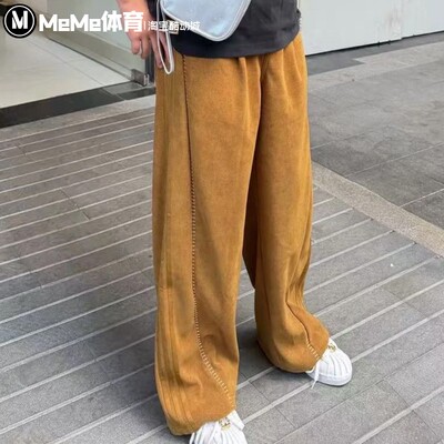 阿迪达斯三叶草2026新年款男裤时髦阔腿焦糖色休闲运动长裤KT0682