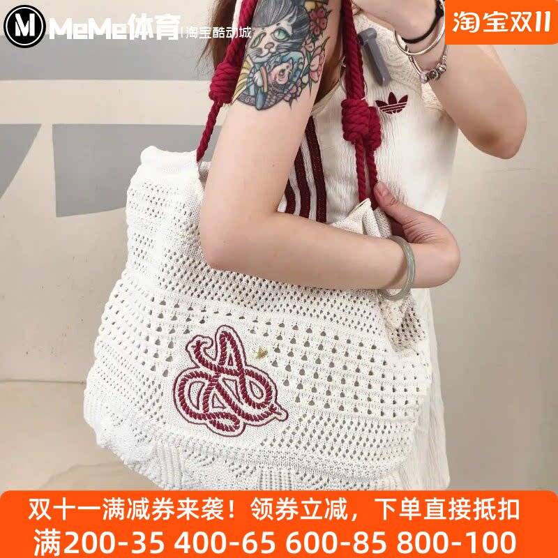 阿迪达斯三叶草女包2026秋款度假风针织托特包斜挎包单肩包KX0539