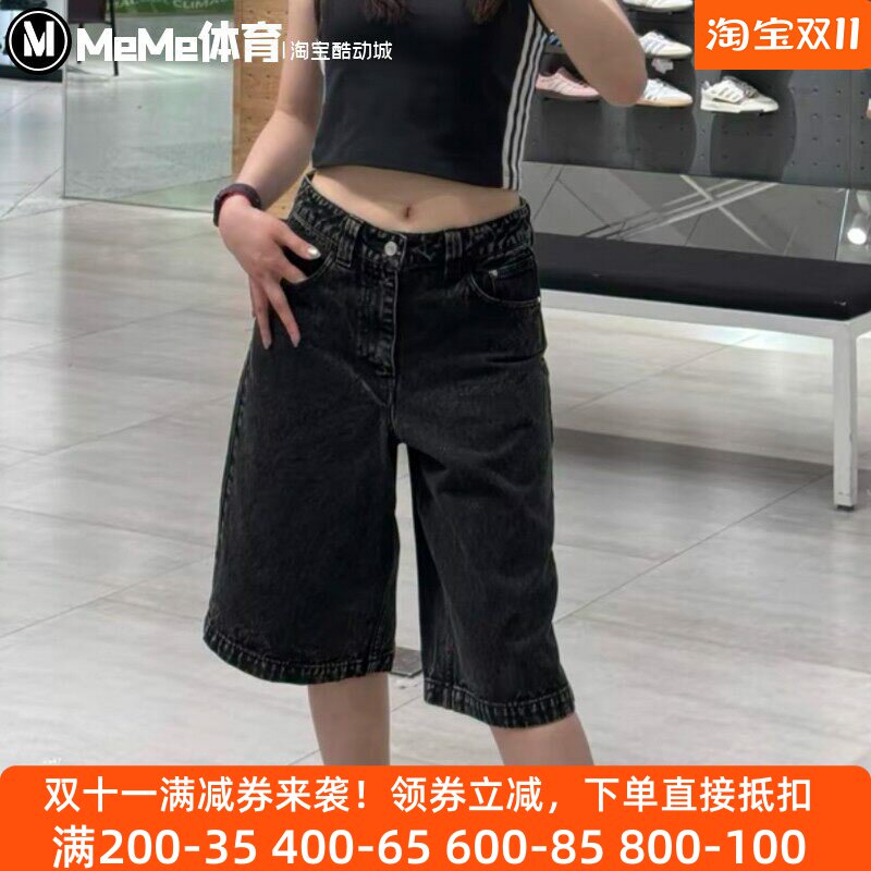 阿迪达斯三叶草男裤2025夏款休闲宽松纯棉复古牛仔中长短裤JX5005