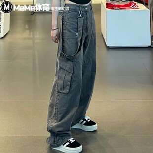 阿迪达斯三叶草女裤2025秋款大口袋酷飒牛仔休闲工装裤长裤KH1180