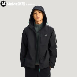 阿迪达斯2026春新品 休闲运动保暖软壳连帽防水夹克外套KR2496 男装