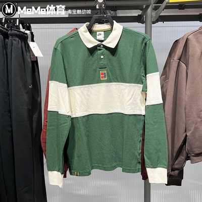 耐克男子上衣2025冬新品条纹拼色纯棉翻领长袖运动T恤 HQ1749-323