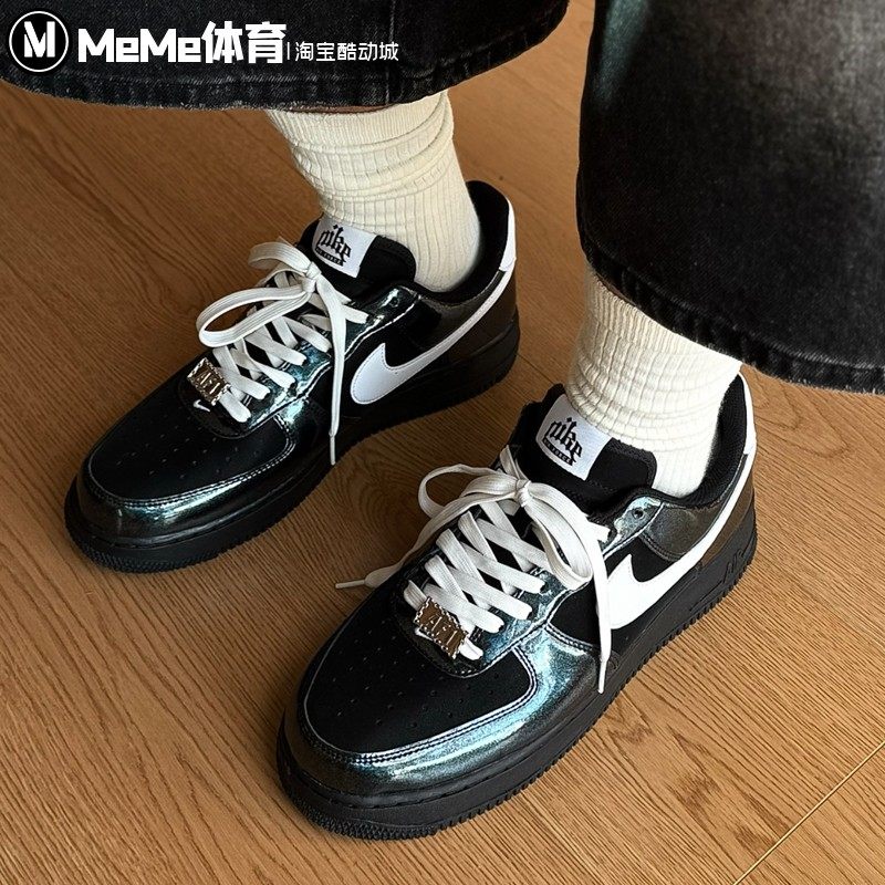 耐克男鞋2026春季新品AF1空军一号漆皮黑白休闲鞋板鞋 IB6843-001