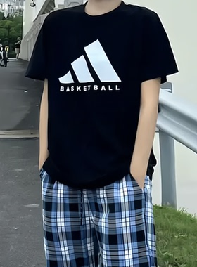 阿迪达斯男装2026秋款街头潮款黑色简约宽松透气速干短袖 KX5680